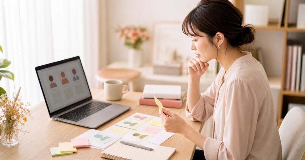 サービスの対象者を整理する女性起業家